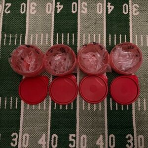 4 RED TUPPERWARE IDEAL LITTLE BOWLS LIT'L SNACK CUPS 8 OZ FRUIT NUTS CANDY NEW